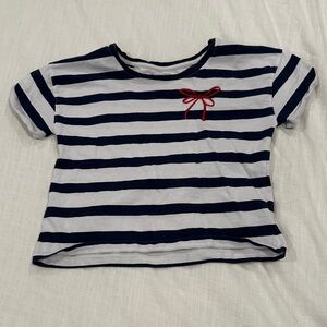 ✨ 3 /$15 Deal! ✨ Rachel Zoe Navy & White Striped Short Sleeve Tee with Red Bow